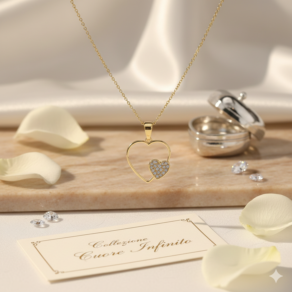 Damen Kette mit Anhänger Herz in Herz