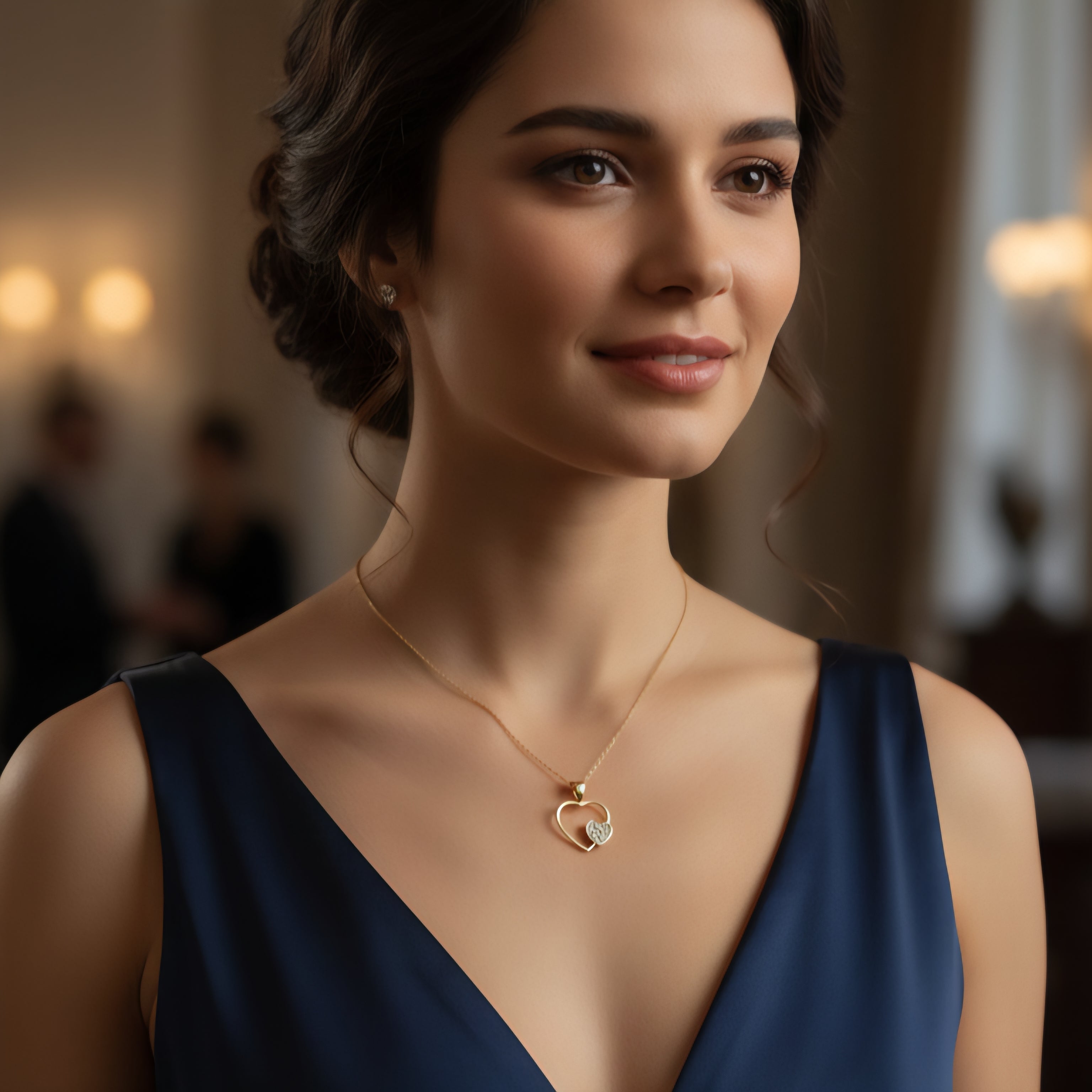 Damen Kette mit Anhänger Herz in Herz