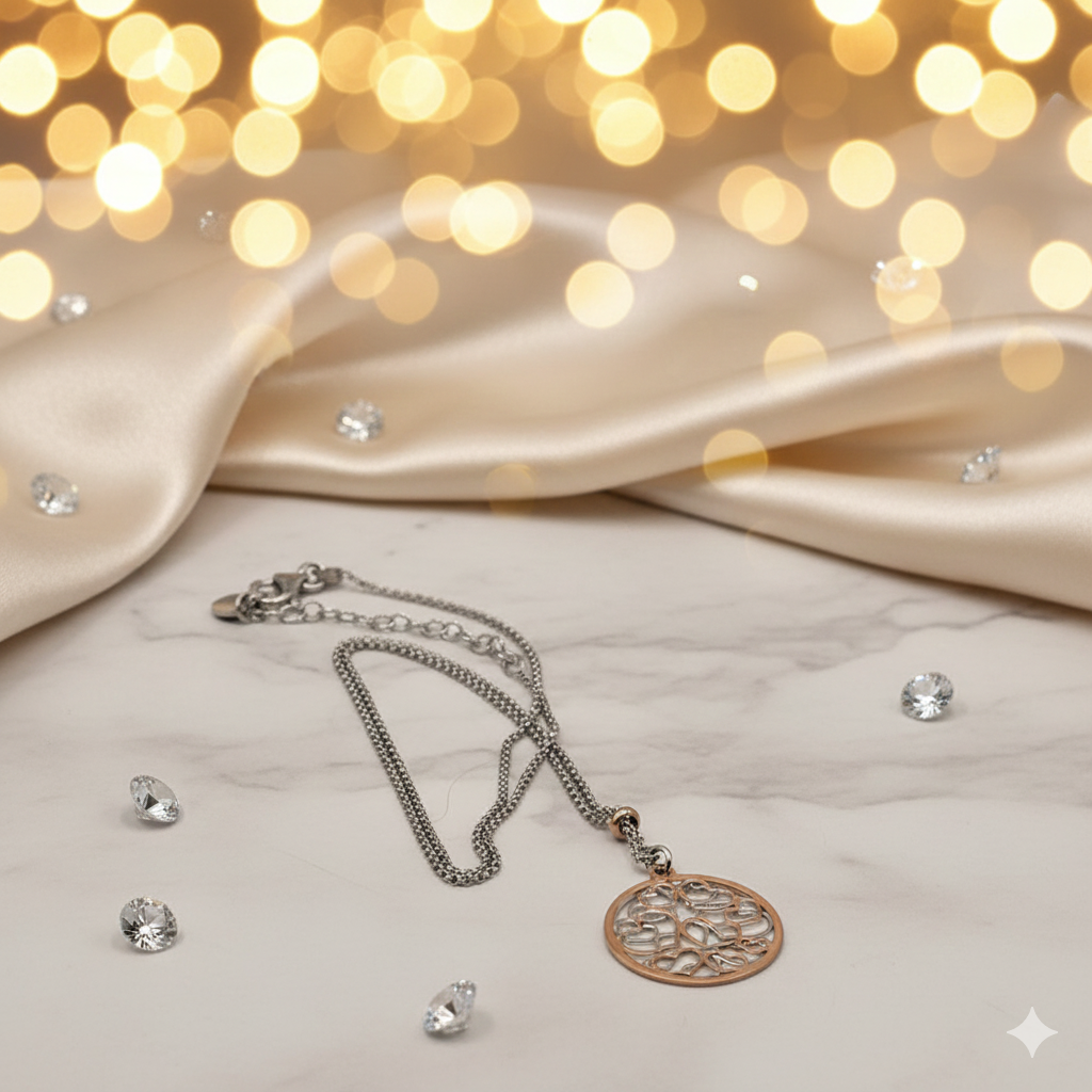 Damen Kette mit Anhänger Herzen im Kreis