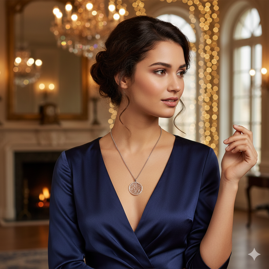 Damen Kette mit Anhänger Herzen im Kreis