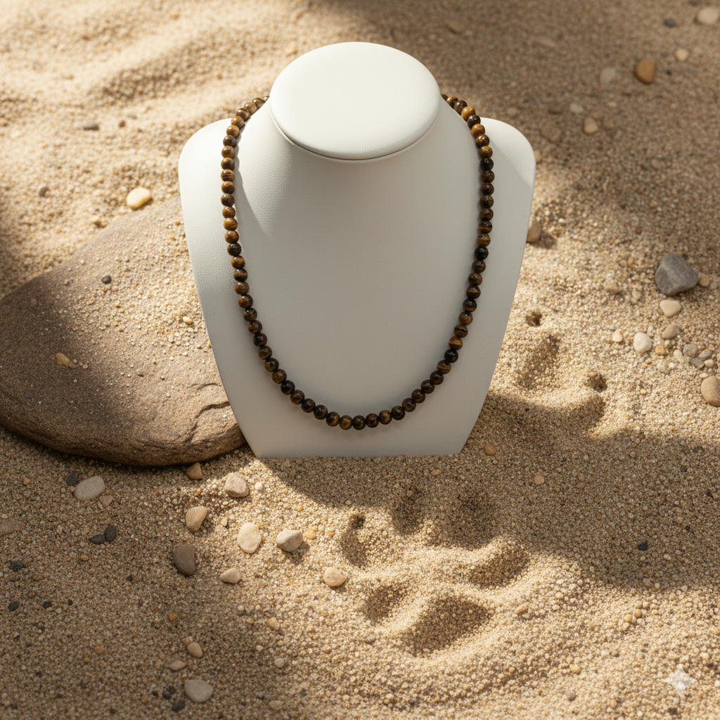 Herren Halskette / Occhio del Tigre / Edelstein Tigerauge / Edelstahl / kraftvoll