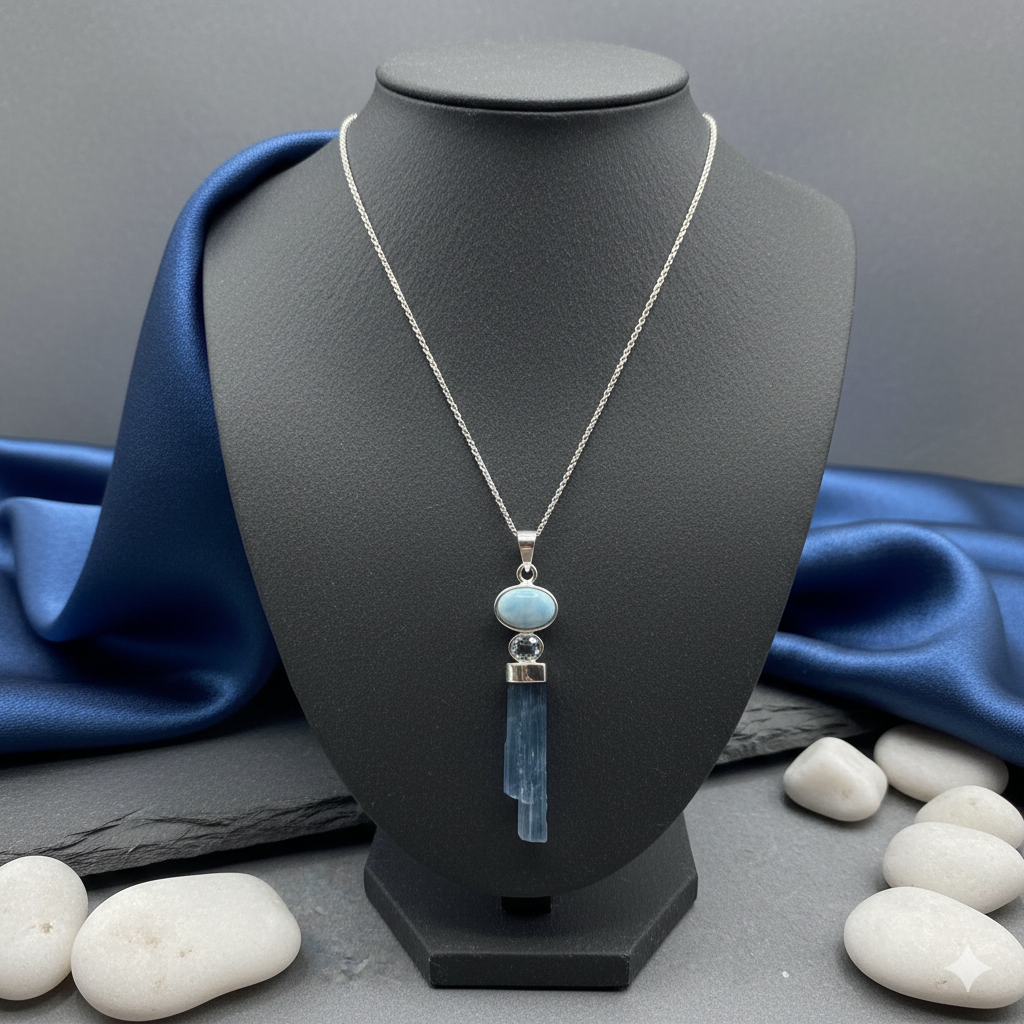 Damen Anhänger / Aqua Serena / 925er Silber / Aquamarin + Larimar / Unikat