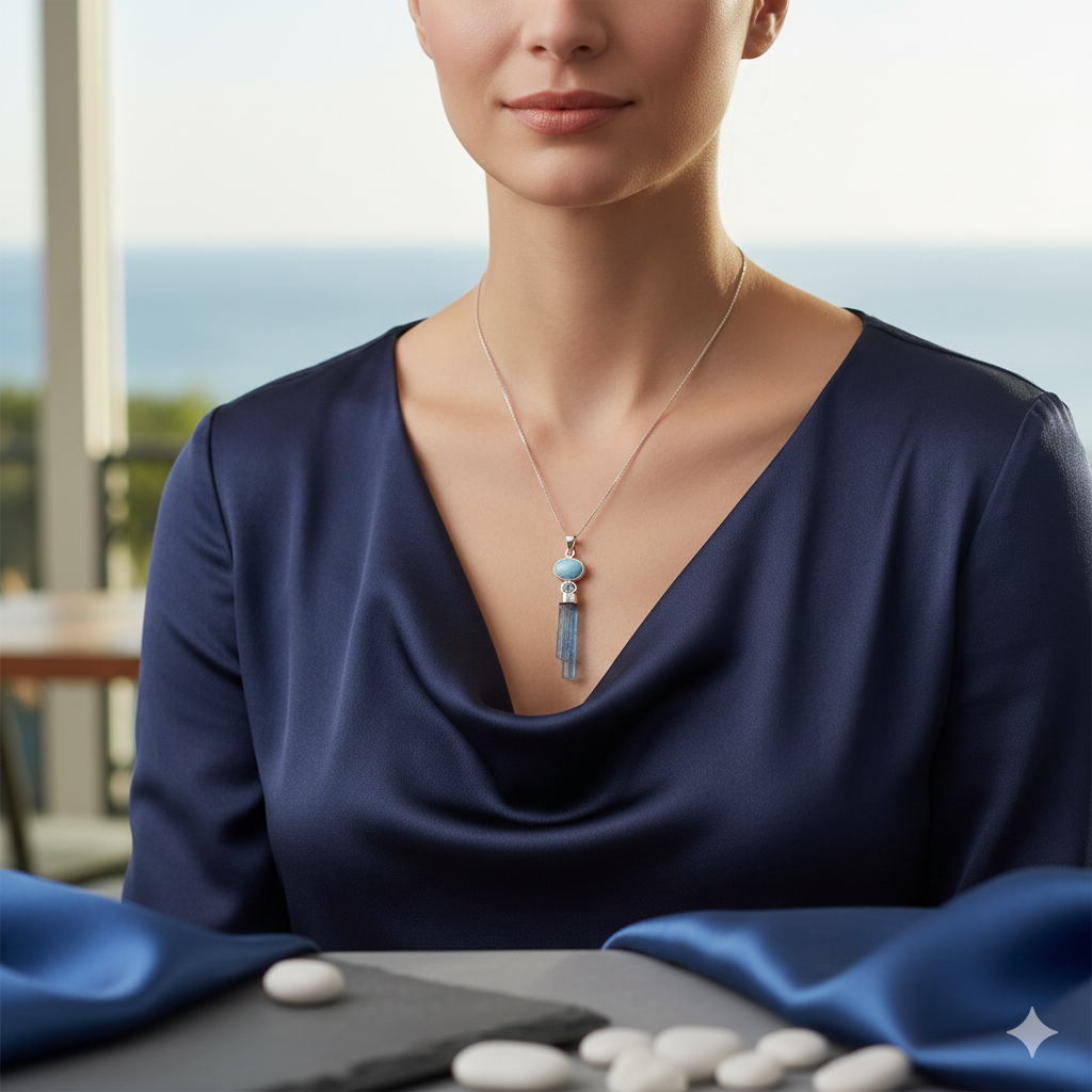 Damen Anhänger / Aqua Serena / 925er Silber / Aquamarin + Larimar / Unikat