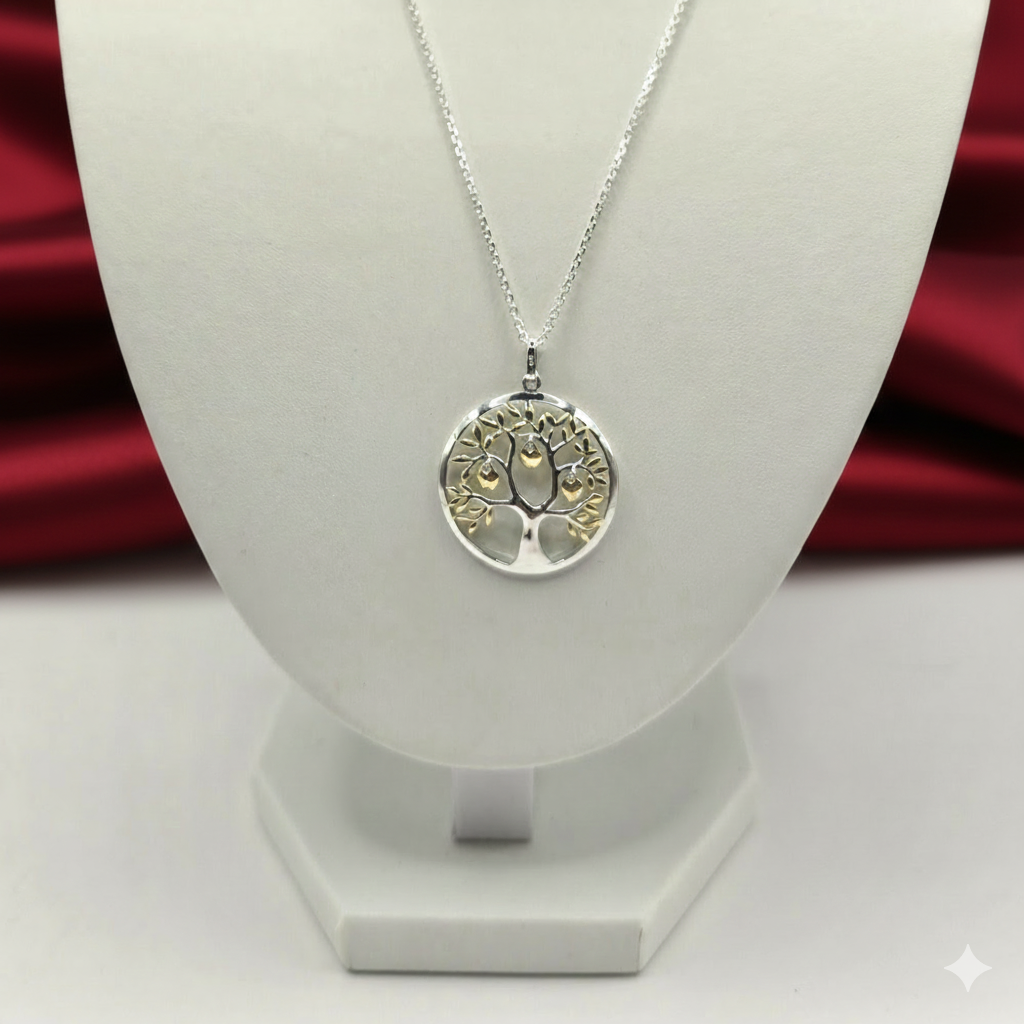 Damen Kette mit Anhänger / Albero della Vita - Amore / 925er Silber tlw. vergoldet / Lebensbaum