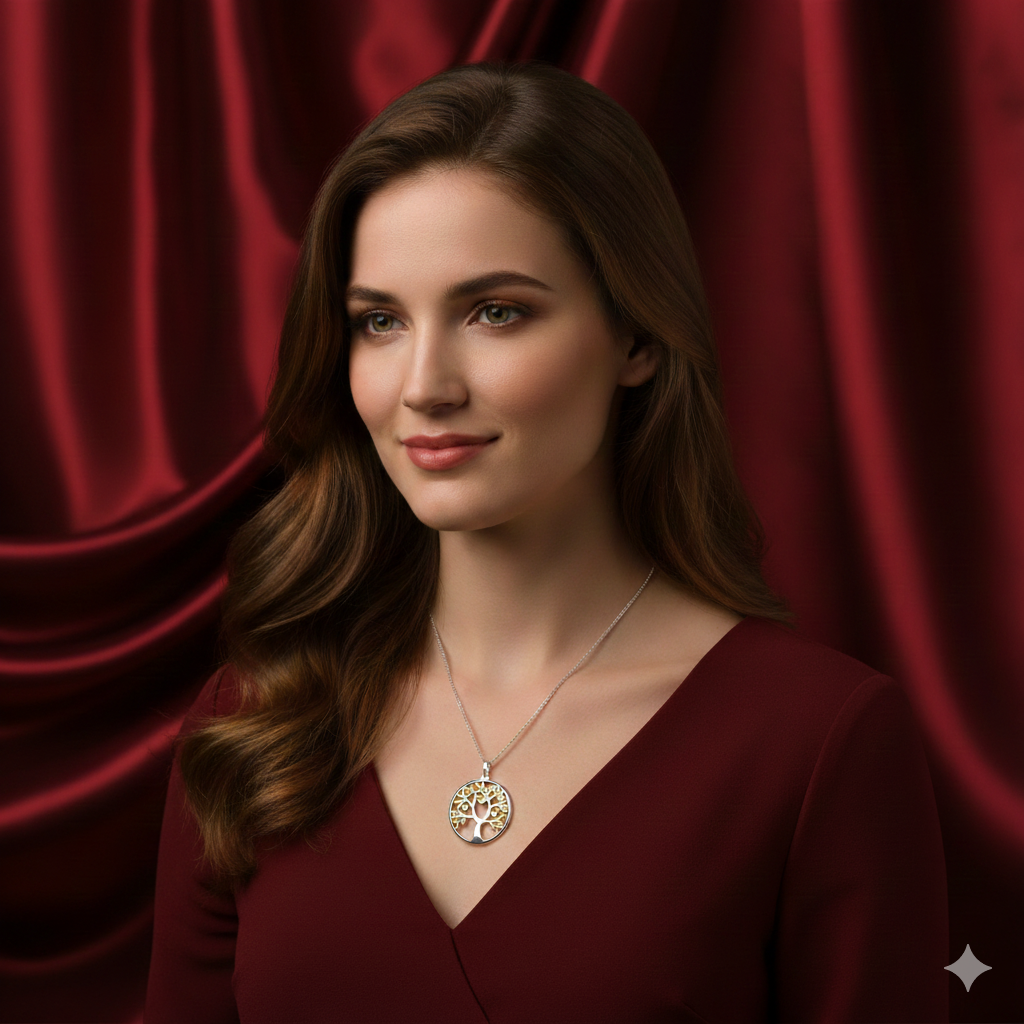 Damen Kette mit Anhänger / Albero della Vita - Amore / 925er Silber tlw. vergoldet / Lebensbaum