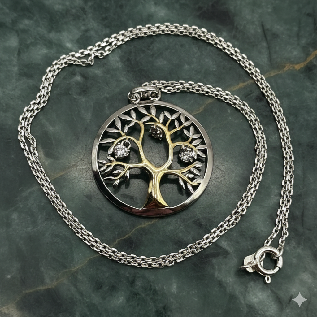 Damen Kette mit Anhänger / Albero della Vita - Luce / 925er Silber tlw. vergoldet / Lebensbaum