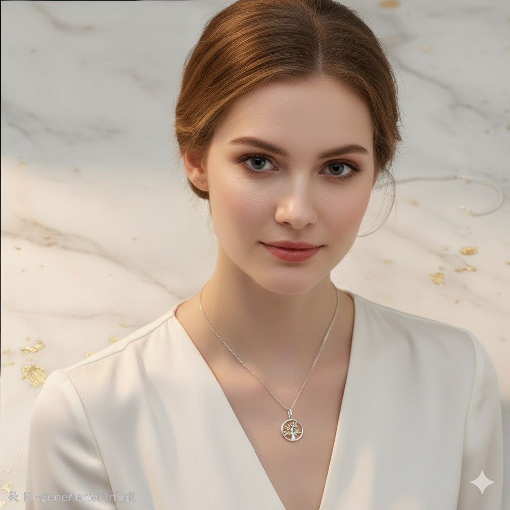 Damen Kette mit Anhänger / Albero della Vita - Splendore / 925er Silber tlw. vergoldet / Lebensbaum