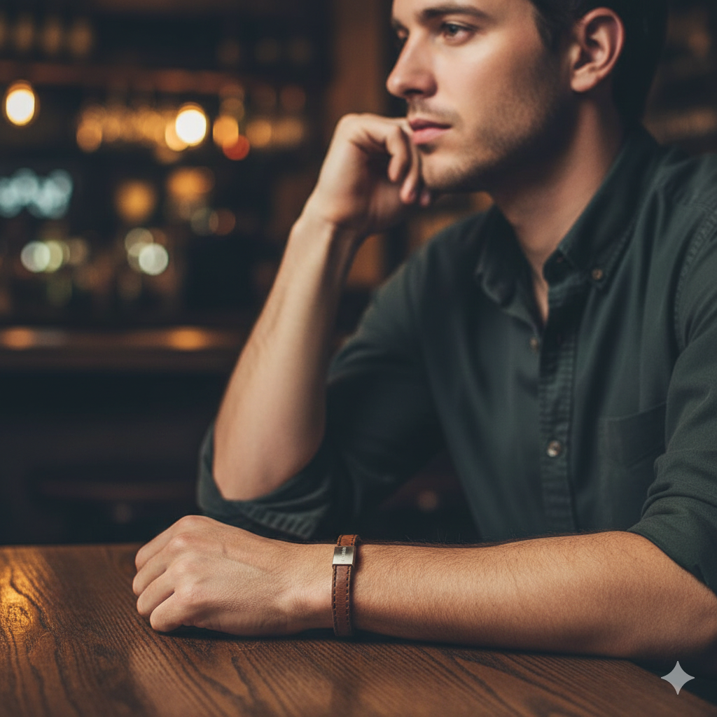 Herren Armband / Terra Calma / Kalbsleder + Edelstahl / schlicht und edel