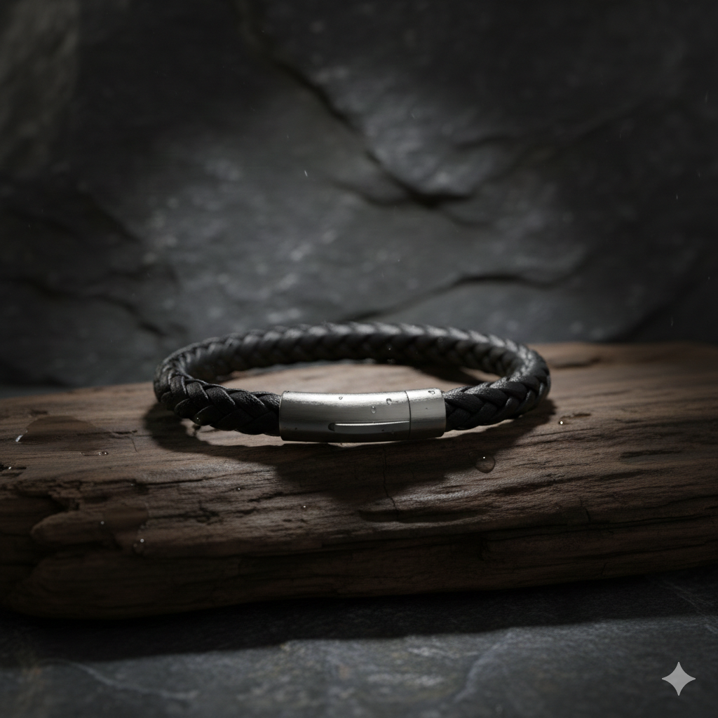 Herren Armband / Tressio Nero / Kalbsleder + Edelstahl / maskulin · klar · zeitlos