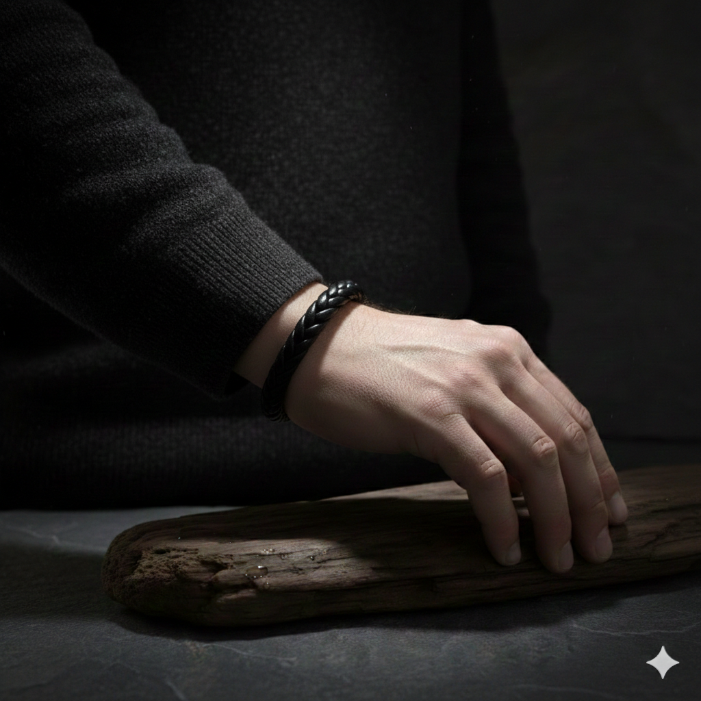 Herren Armband / Tressio Nero / Kalbsleder + Edelstahl / maskulin · klar · zeitlos