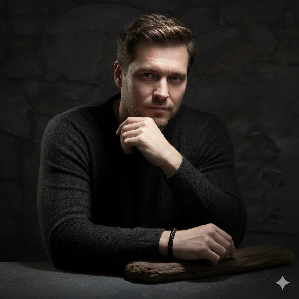 Herren Armband / Tressio Nero / Kalbsleder + Edelstahl / maskulin · klar · zeitlos