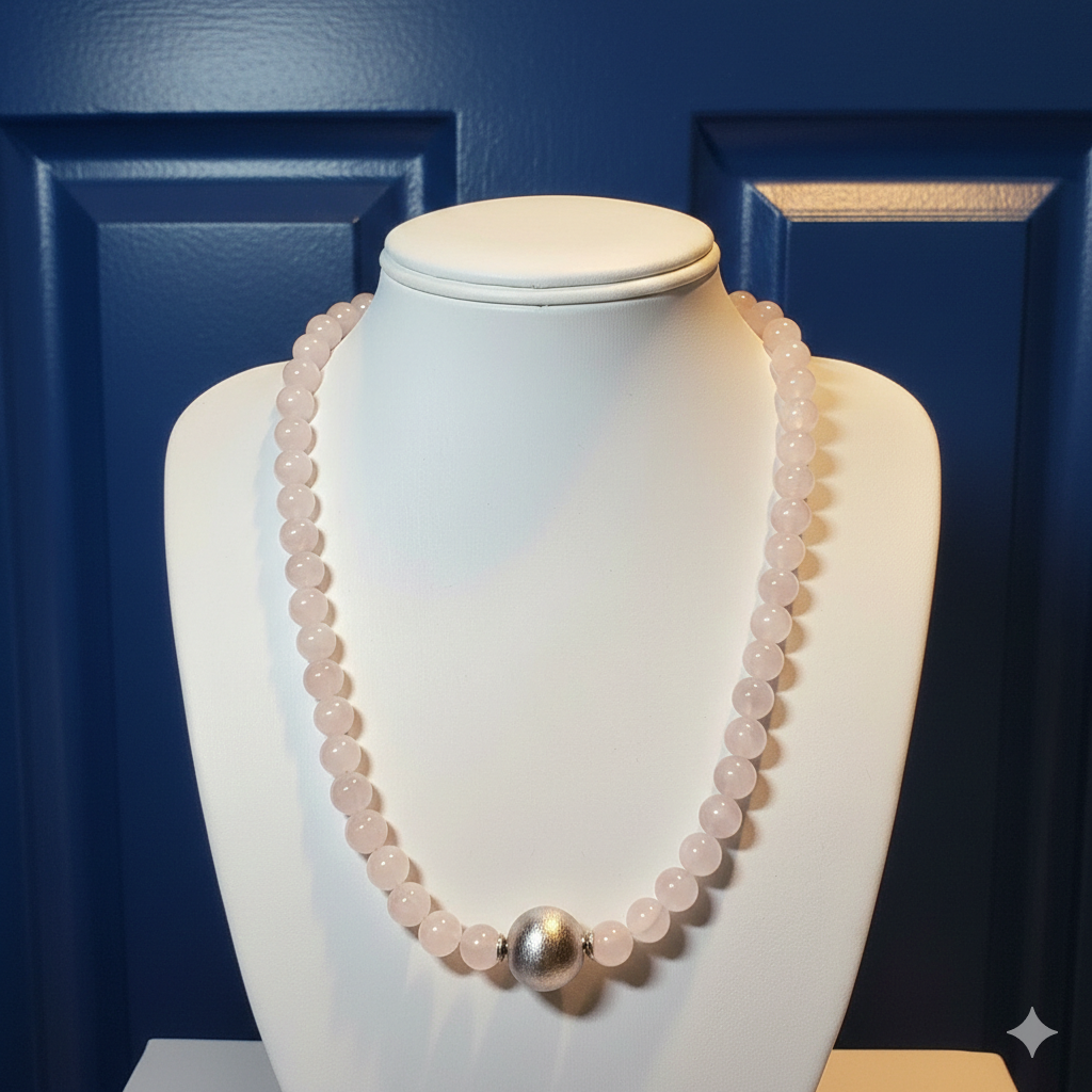 Damen Collier /  / 925er Silber / Rosenquarz / Klar + feminin