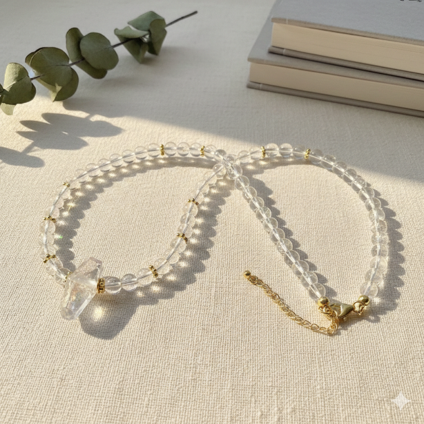 Damen Collier / Cristallo di Rocca / Bergkristall + Inclusenquarz / klar und edel