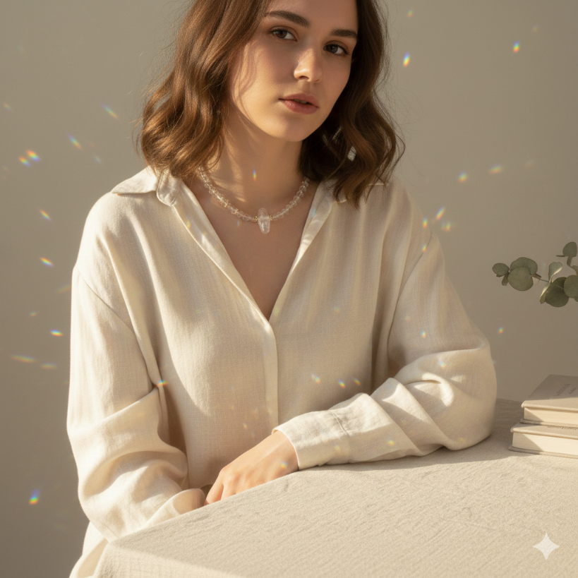 Damen Collier / Cristallo di Rocca / Bergkristall + Inclusenquarz / klar und edel