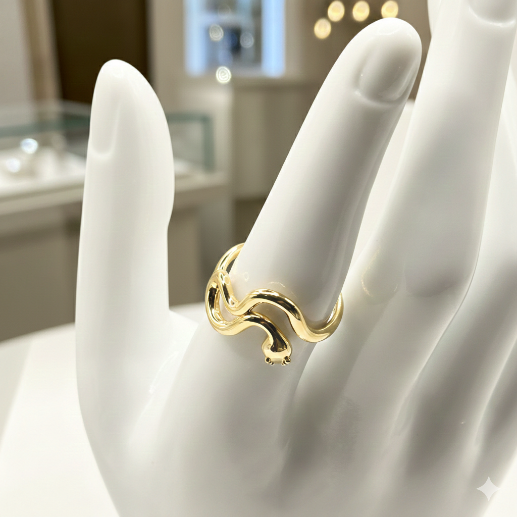 Damen Ring Schlange / Serpente Avvolta / 925er Silber vergoldet / edel + mystisch