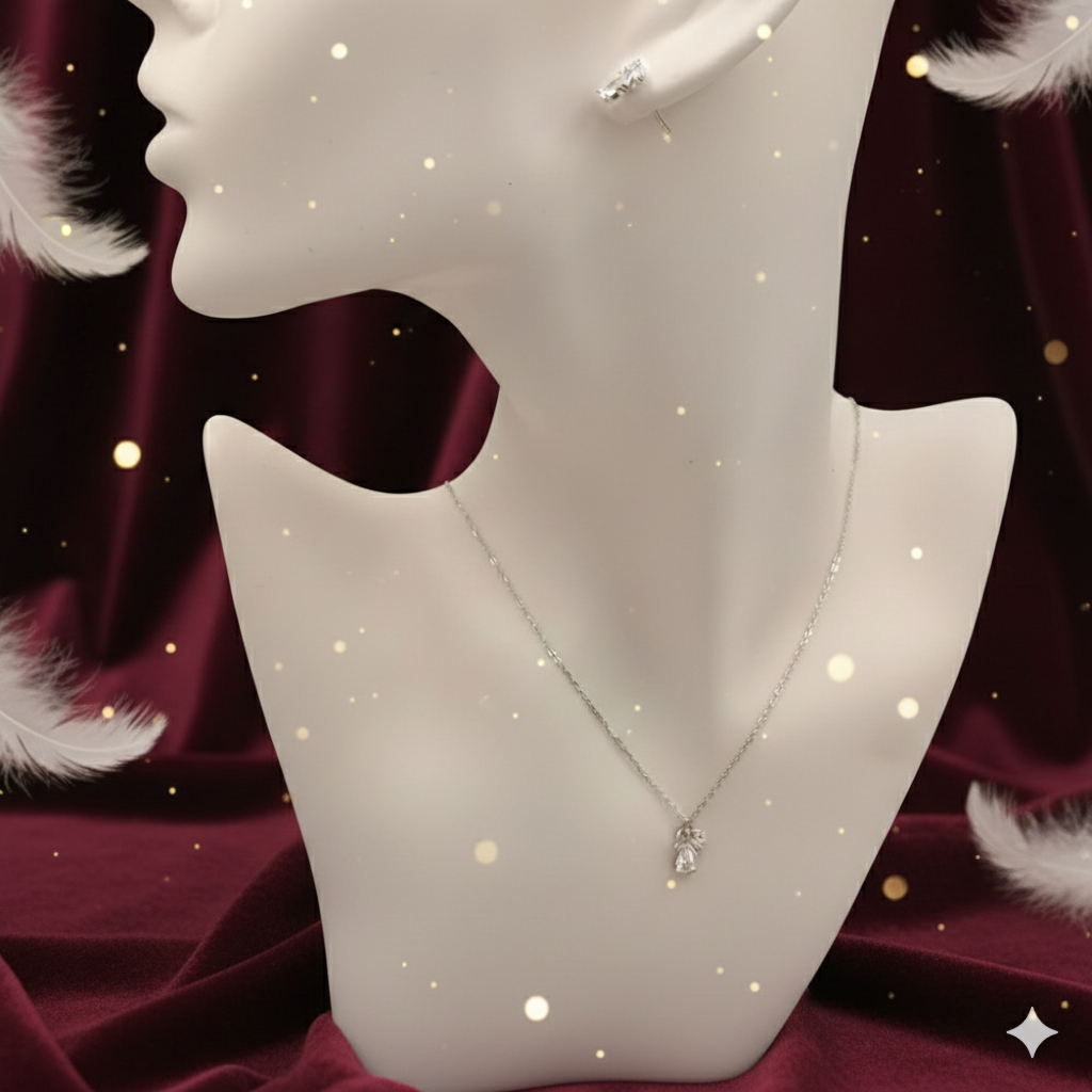 Damen Schmuckset Kette + Ohrstecker Engel / Angelo Piccolo / 925er Silber / Zirkonia