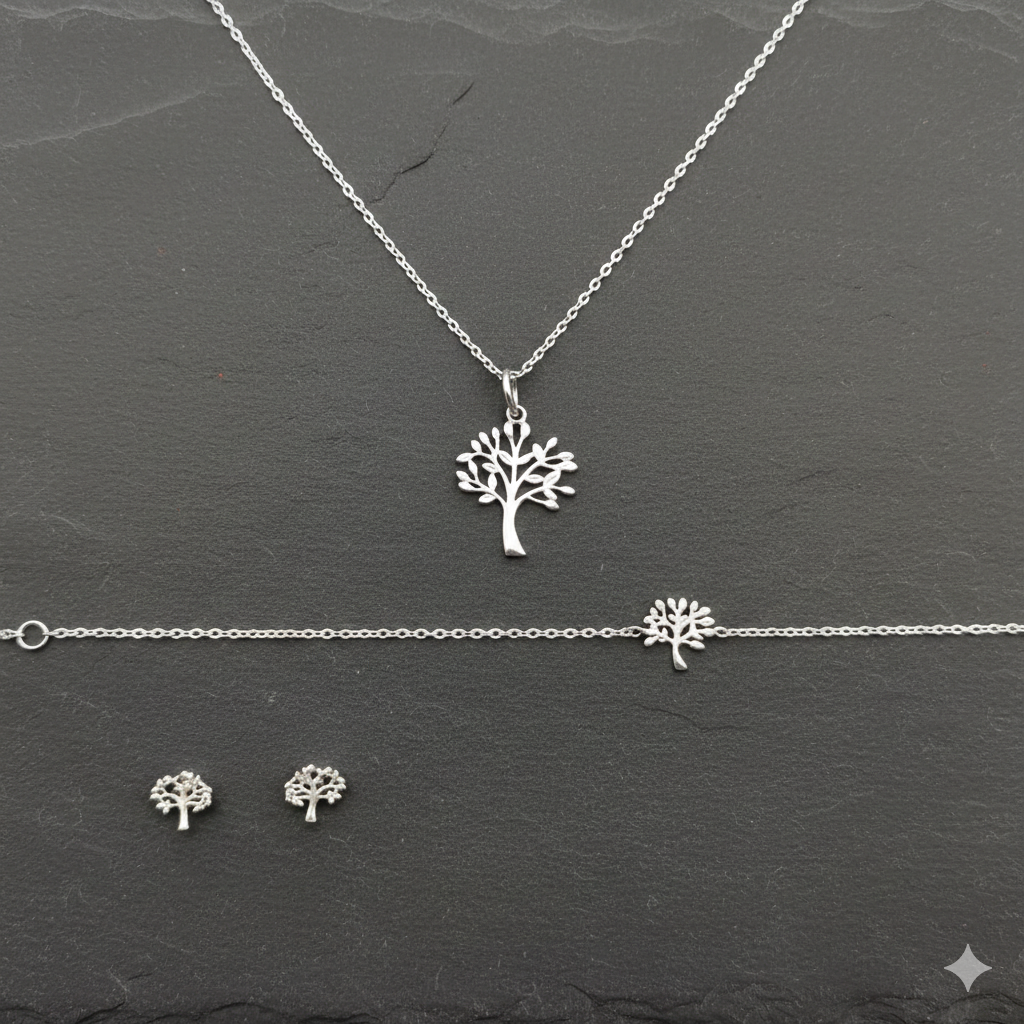 Damen Schmuckset Kette + Armband + Ohrstecker / Radici d'Argento / 925er Silber /  Feminines Set mit Symbolik