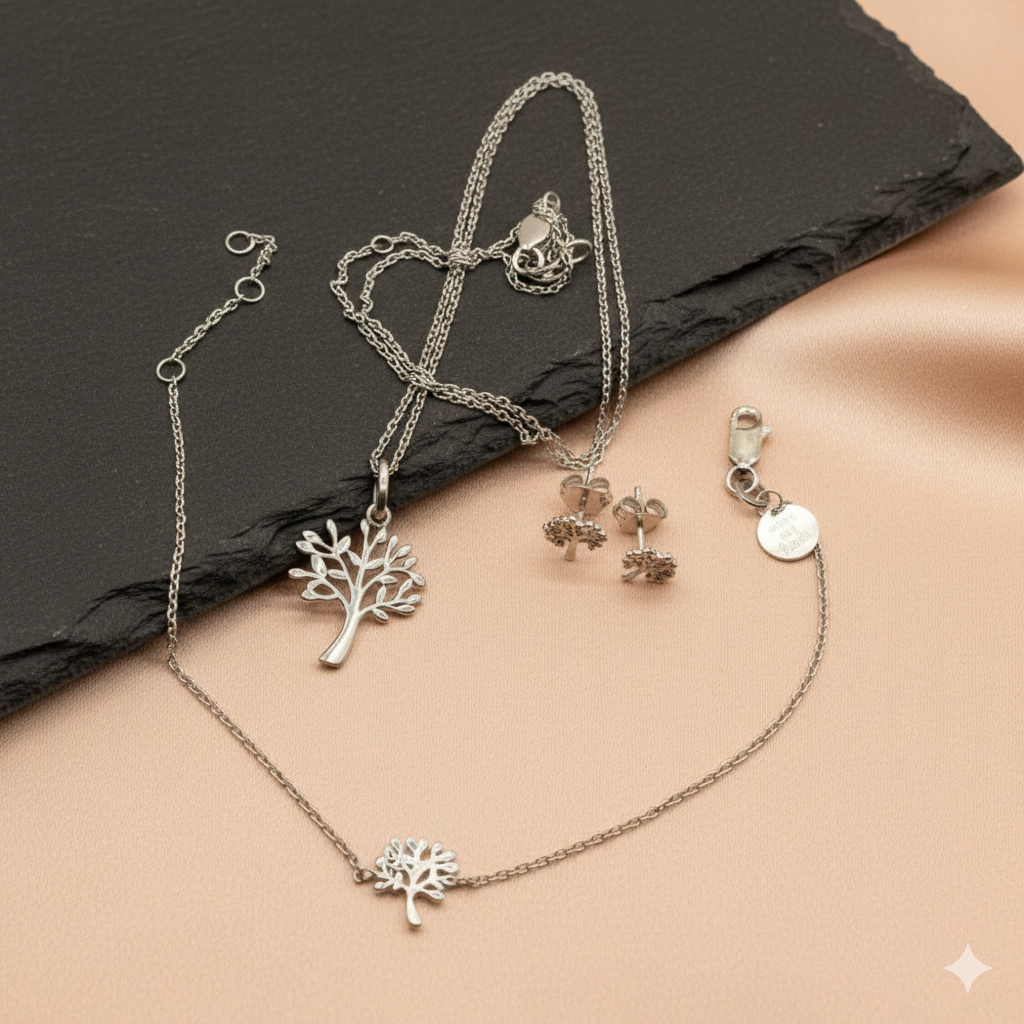 Damen Schmuckset Kette + Armband + Ohrstecker / Radici d'Argento / 925er Silber /  Feminines Set mit Symbolik