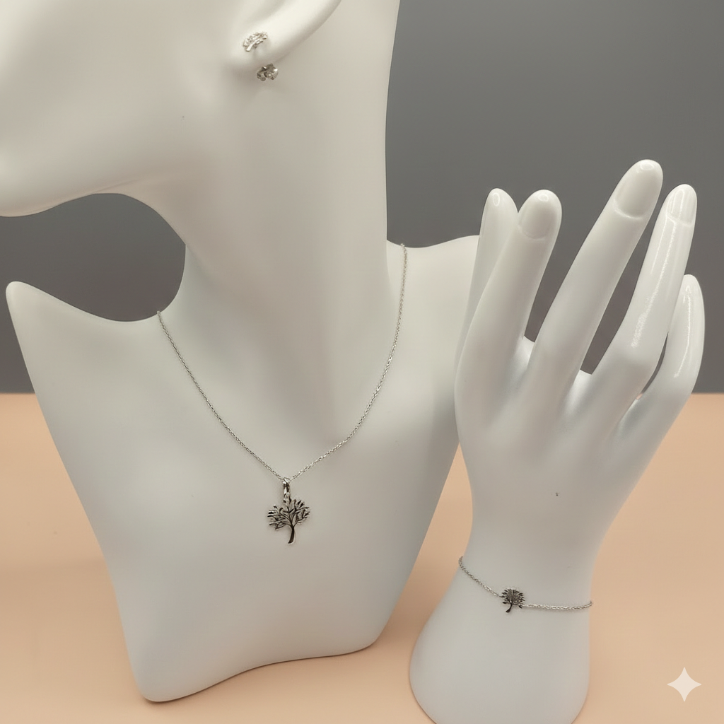 Damen Schmuckset Kette + Armband + Ohrstecker / Radici d'Argento / 925er Silber /  Feminines Set mit Symbolik