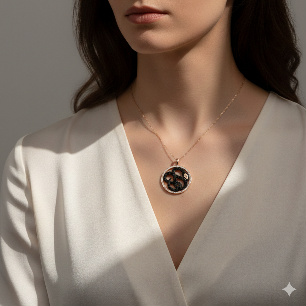 Damen Kette Schlange / Serpente Nero  / 925er Silber rosévergoldet / Zirkonia / Mystisch elegant