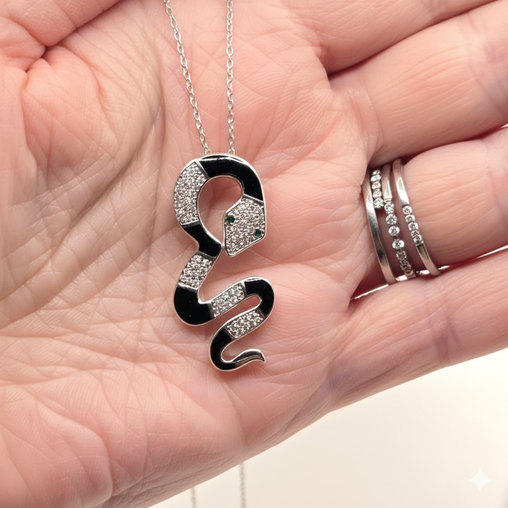 Damen Kette Schlange / Serpente D'argento / 925er Silber / Zirkonia / Mystisch edel