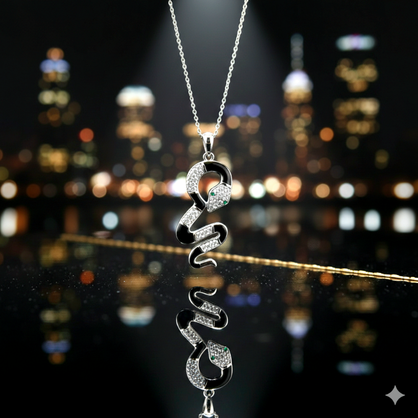 Damen Kette Schlange / Serpente D'argento / 925er Silber / Zirkonia / Mystisch edel