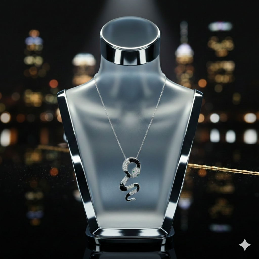 Damen Kette Schlange / Serpente D'argento / 925er Silber / Zirkonia / Mystisch edel