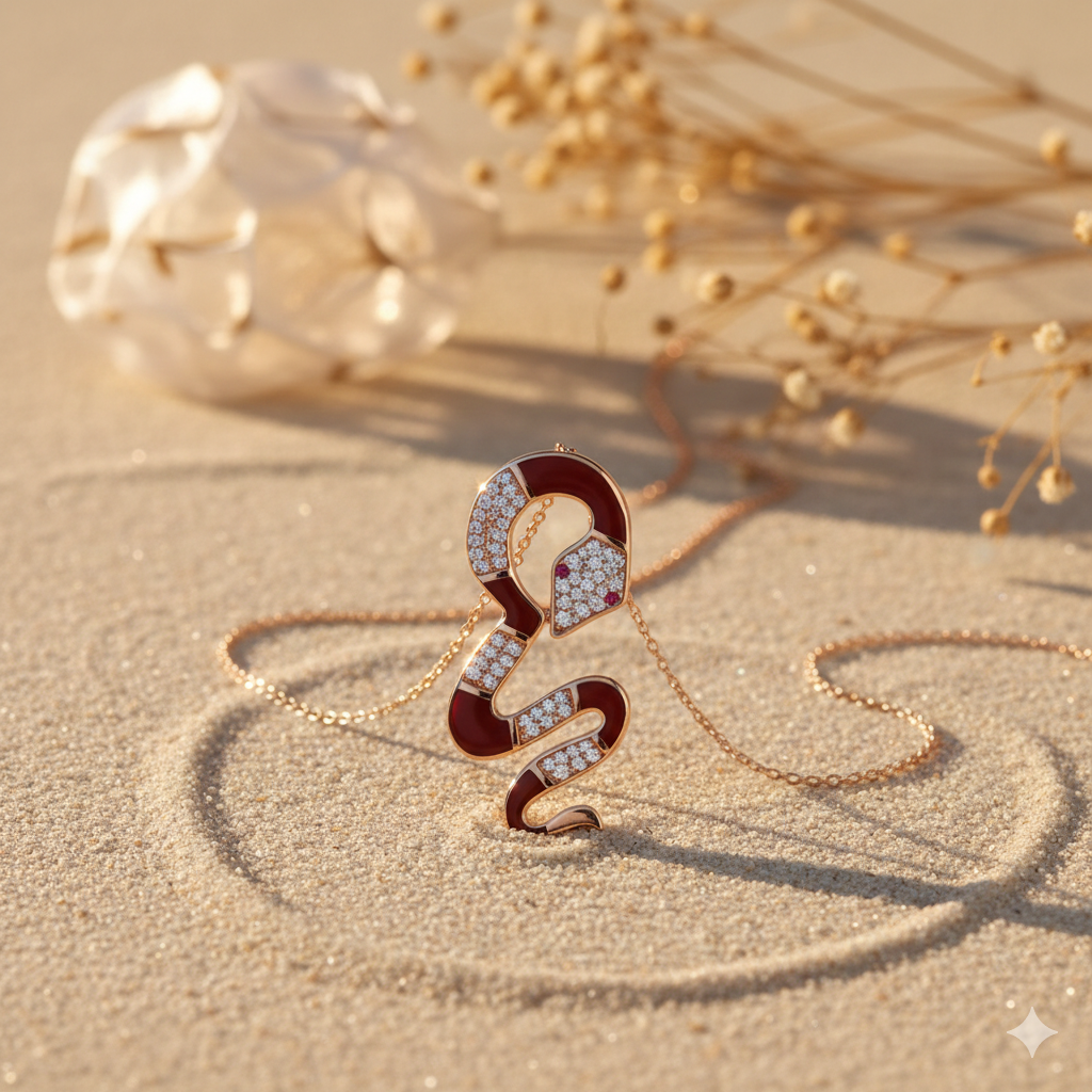 Damen Kette Schlange / Serpente Rosso / 925er Silber vergoldet / Zirkonia / Magisch elegant