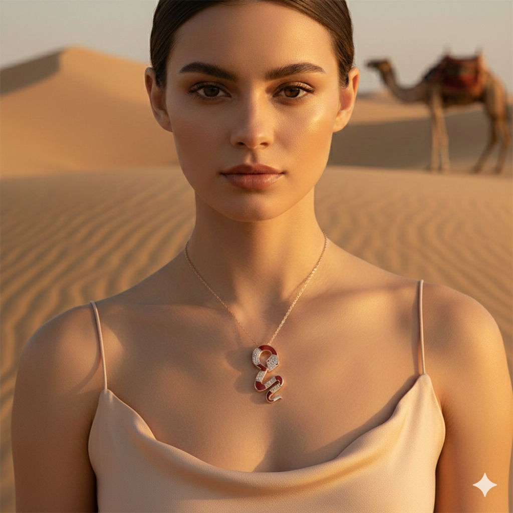 Damen Kette Schlange / Serpente Rosso / 925er Silber vergoldet / Zirkonia / Magisch elegant