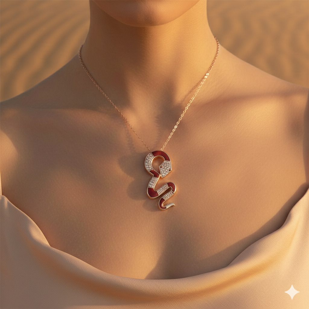 Damen Kette Schlange / Serpente Rosso / 925er Silber vergoldet / Zirkonia / Magisch elegant