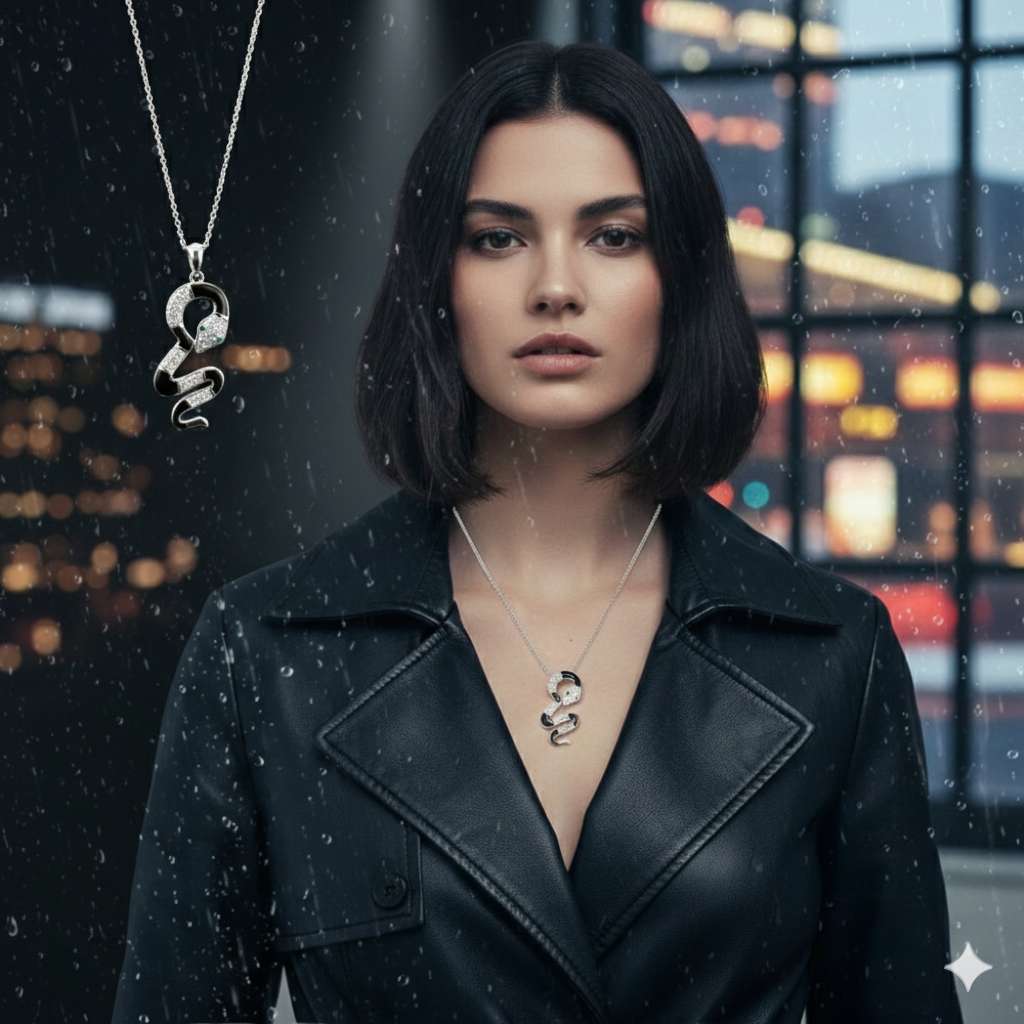 Damen Kette Schlange / Serpente D'argento / 925er Silber / Zirkonia / Mystisch edel