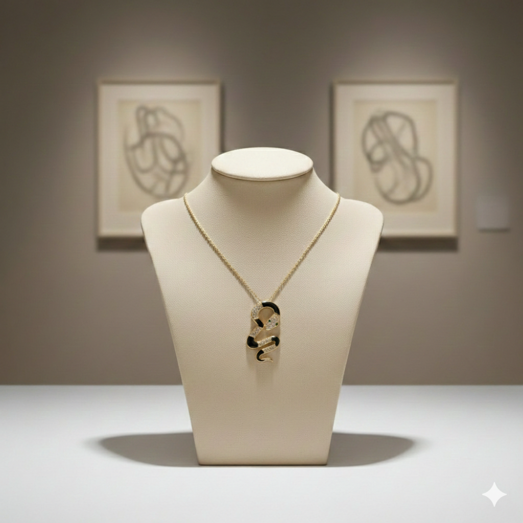 Damen Kette Schlange / Serpente Nero Oro / 925er Silber vergoldet / Zirkonia / Mystisch