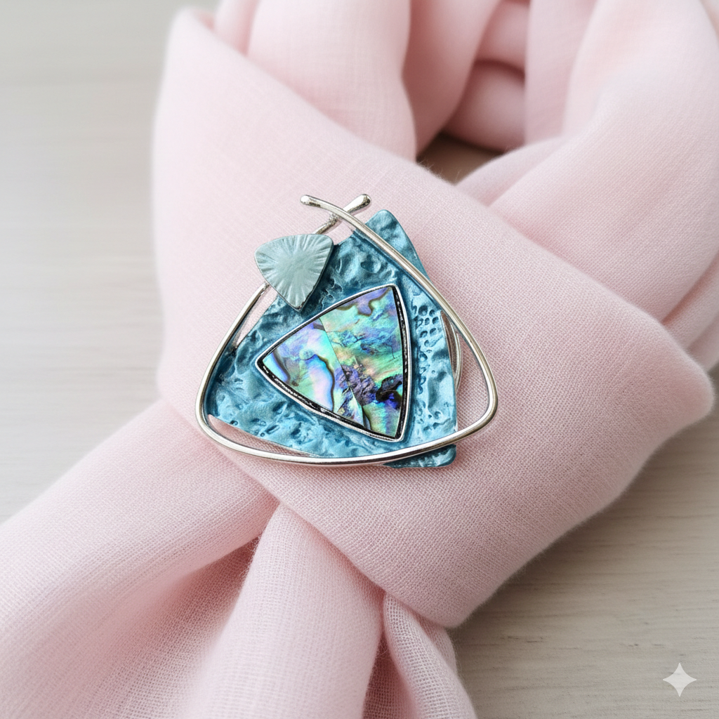 Schal-Magnet-Brosche / Triangolo dell'Oceano / versilbert / Abalone / Femininer Style