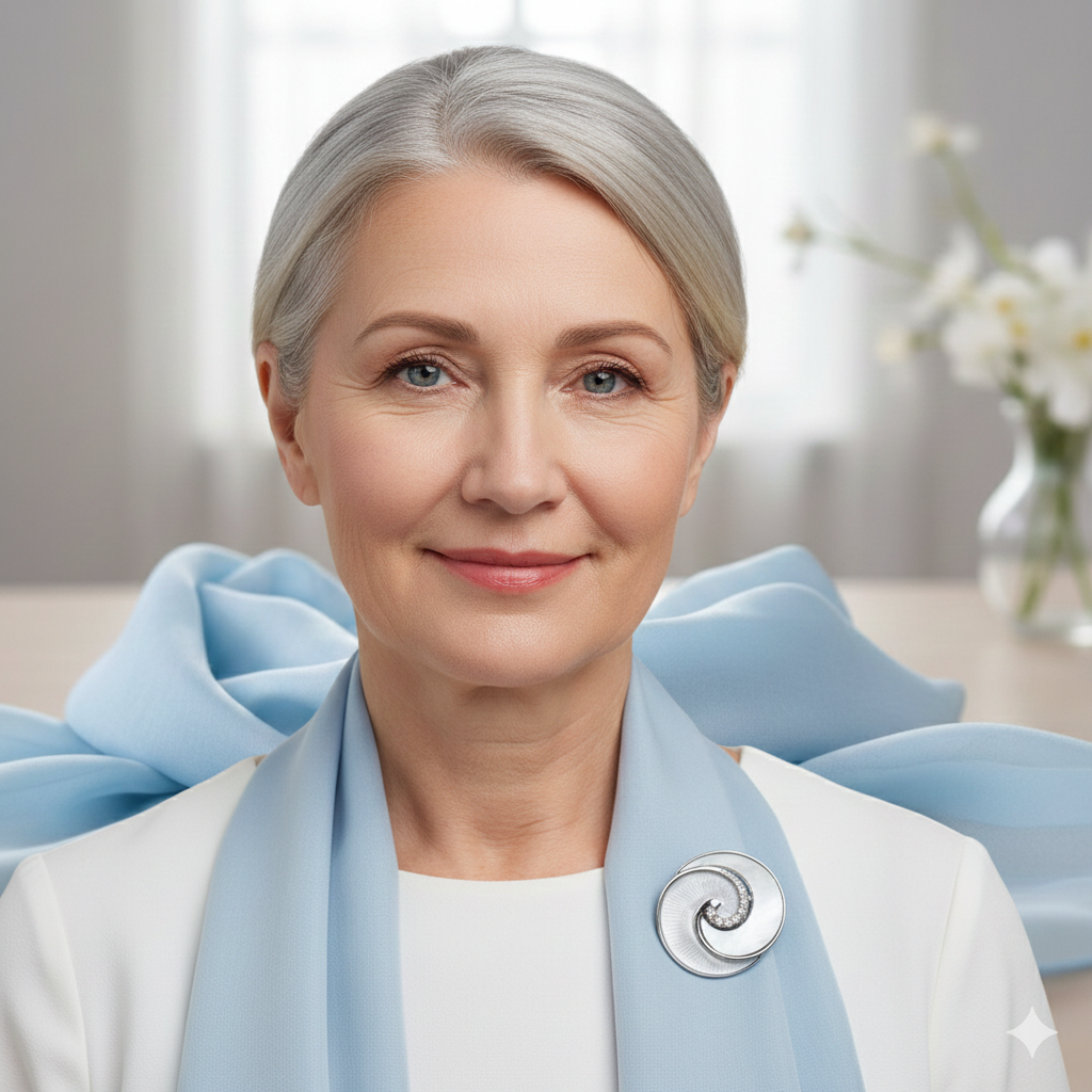 Schal-Magnet-Brosche / Luna di Perla / versilbert / Perlmutt weiß / Feminine Schönheit