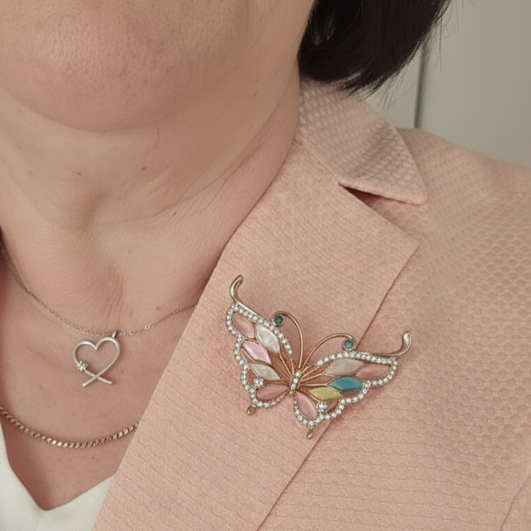 Brosche / Metamorfosi / rosévergoldet / Katzenauge / Filigran und Leicht