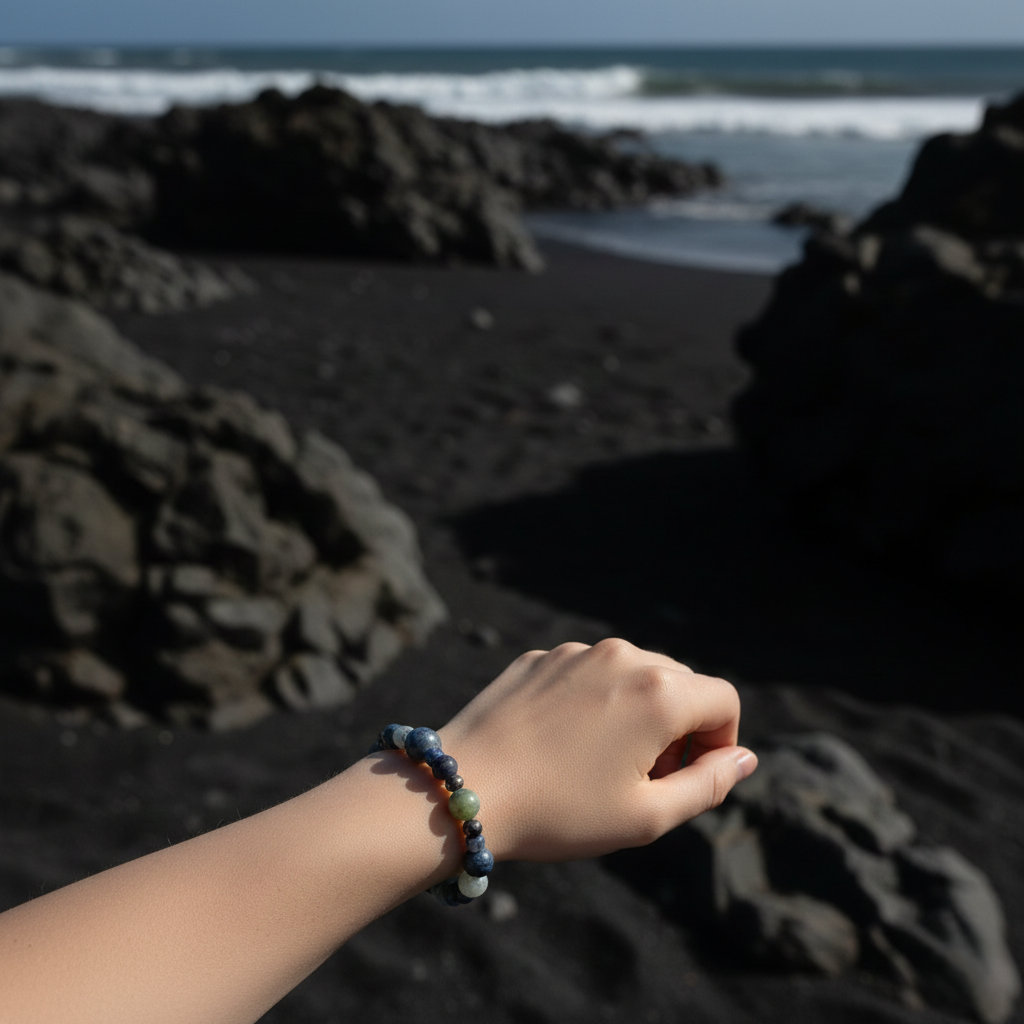 Damen Armband Edelstein / "Onda Minerale" / Koralle + Aquamatin + Jaspis + Perle / Silberdetail