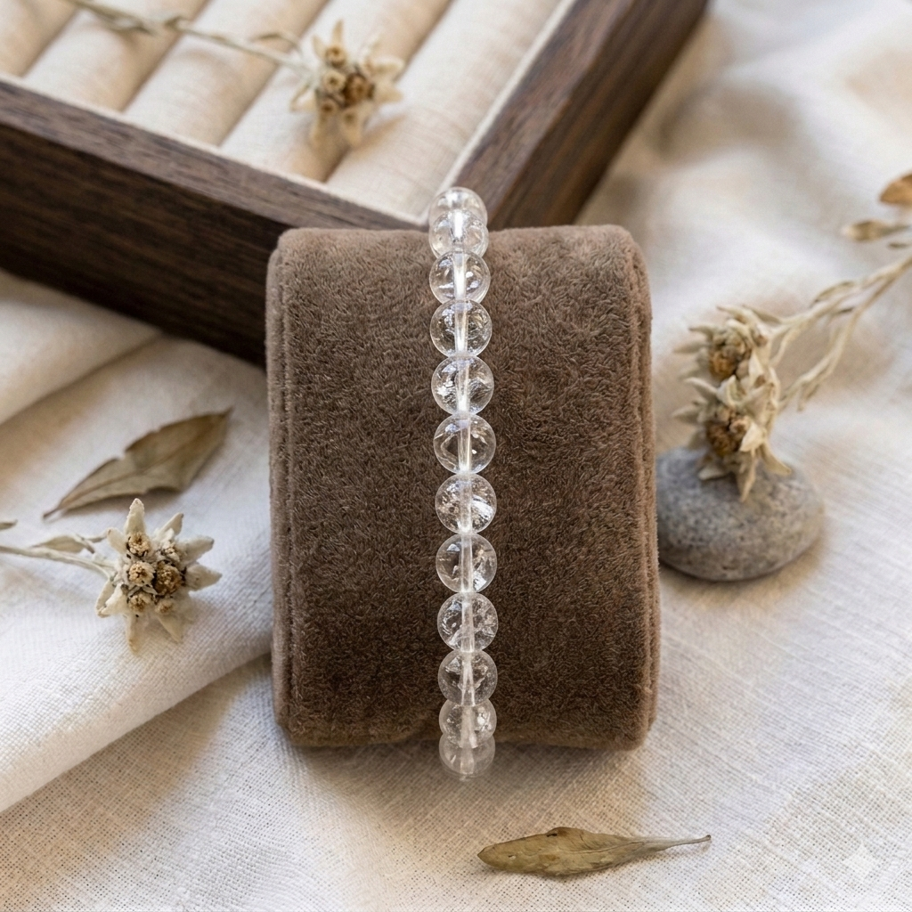 Damen Armband / Bracciale Energie / Bergkristall 6 mm Kugeln / schlicht + feminin