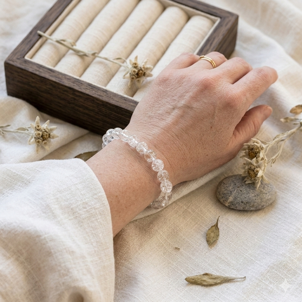 Damen Armband / Bracciale Energie / Bergkristall 6 mm Kugeln / schlicht + feminin