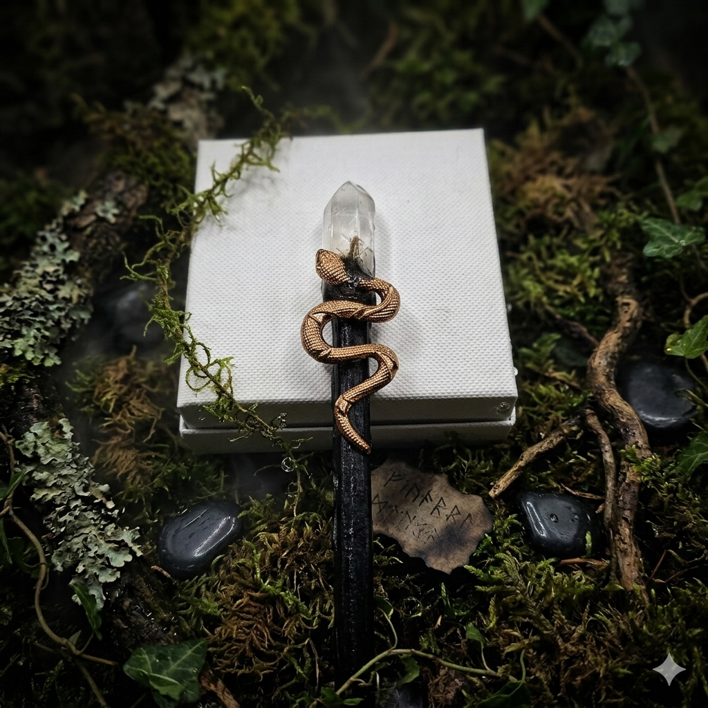 Zauberstab/Ritualstab Bergkristall Schlange No. 2