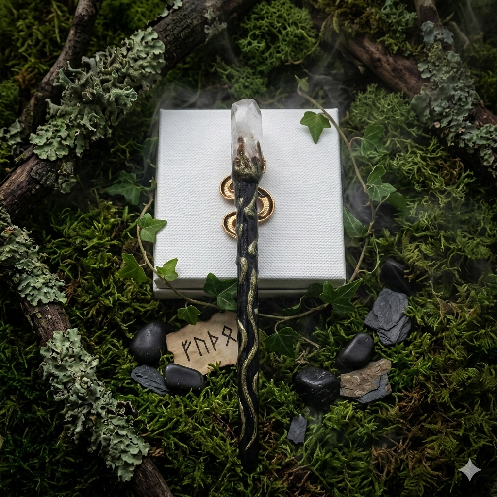 Zauberstab/Ritualstab Bergkristall Schlange No. 2