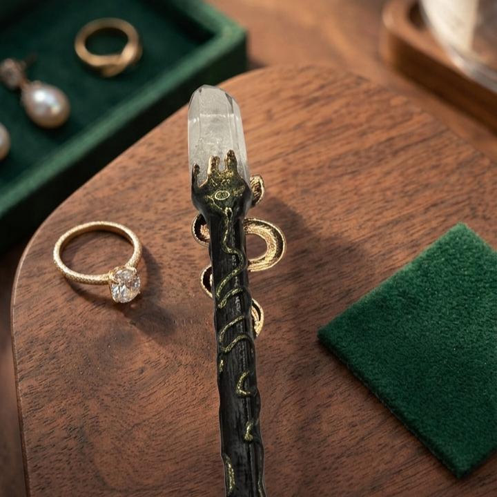 Zauberstab/Ritualstab Bergkristall Schlange No. 1