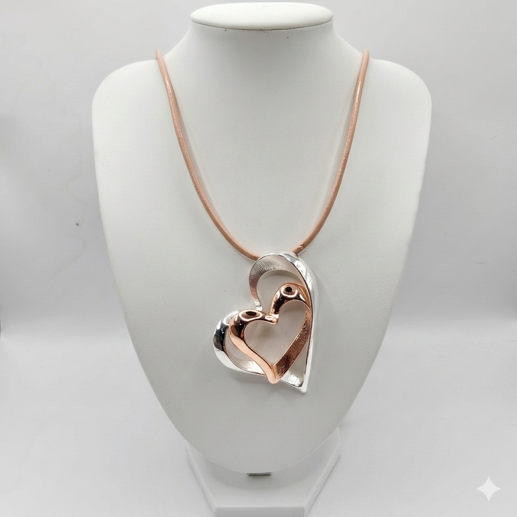Damen Kette Band / Cuore Intrecciato / Edelstahl versilbert + rosévergoldet / Stark
