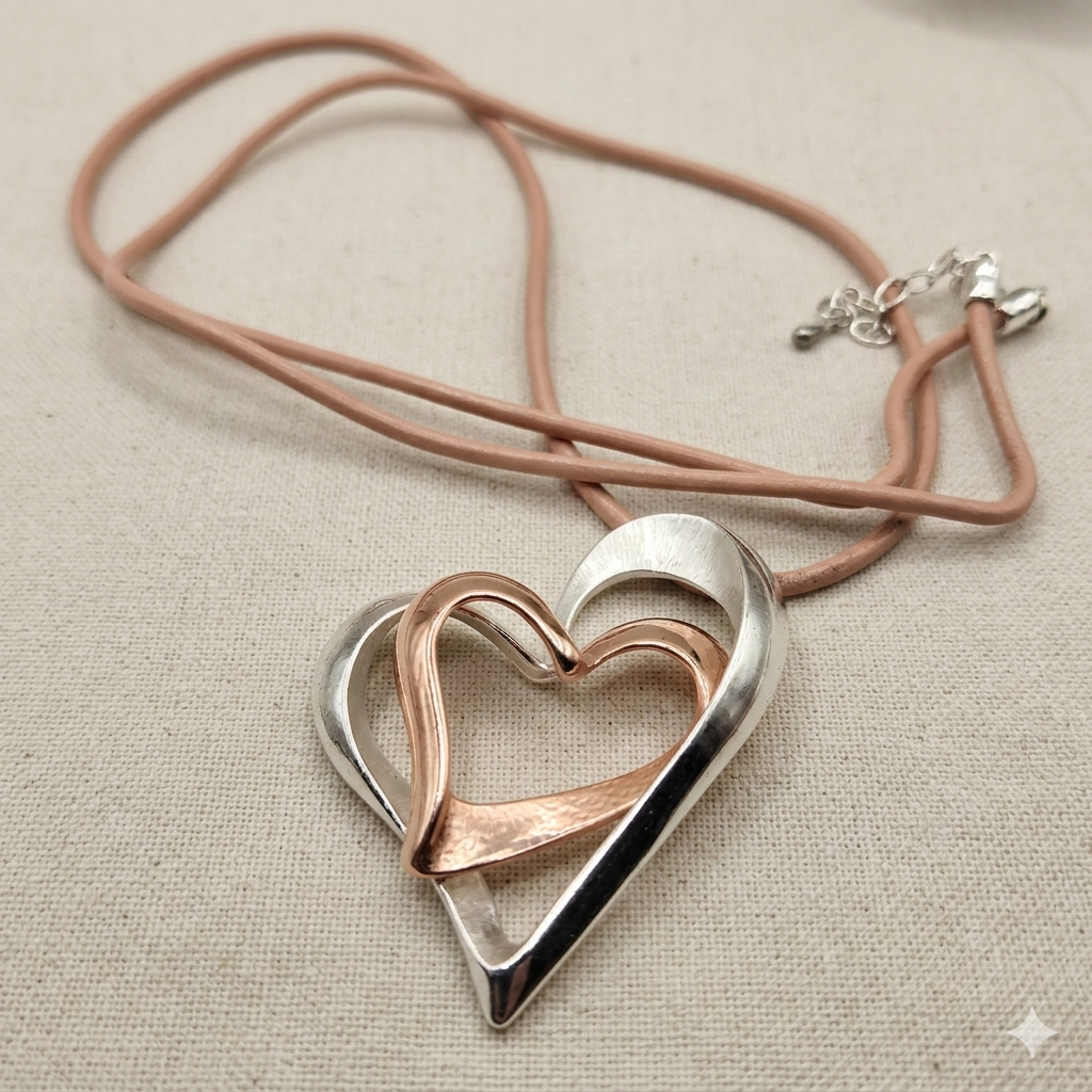 Damen Kette Band / Cuore Intrecciato / Edelstahl versilbert + rosévergoldet / Stark