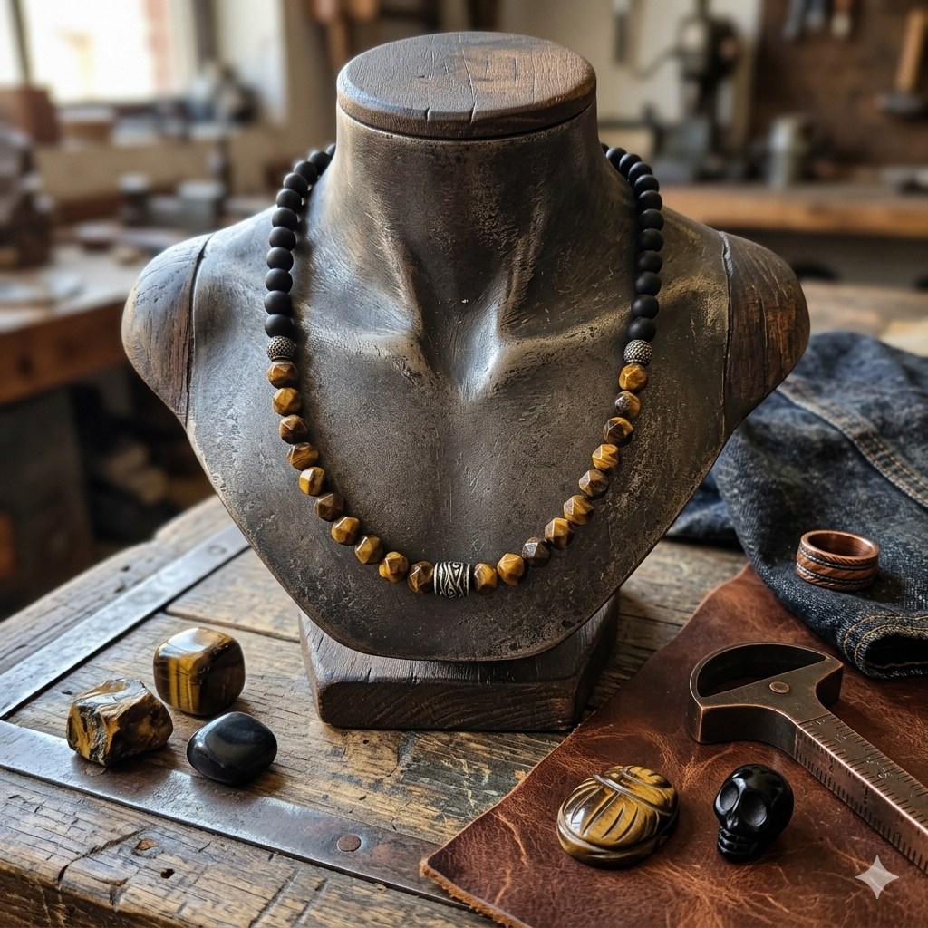 Herren Halskette / Collana Terra & Forza / Achat + Tigerauge / Edelstahl / kraftvoll + maskulin (Kopie)