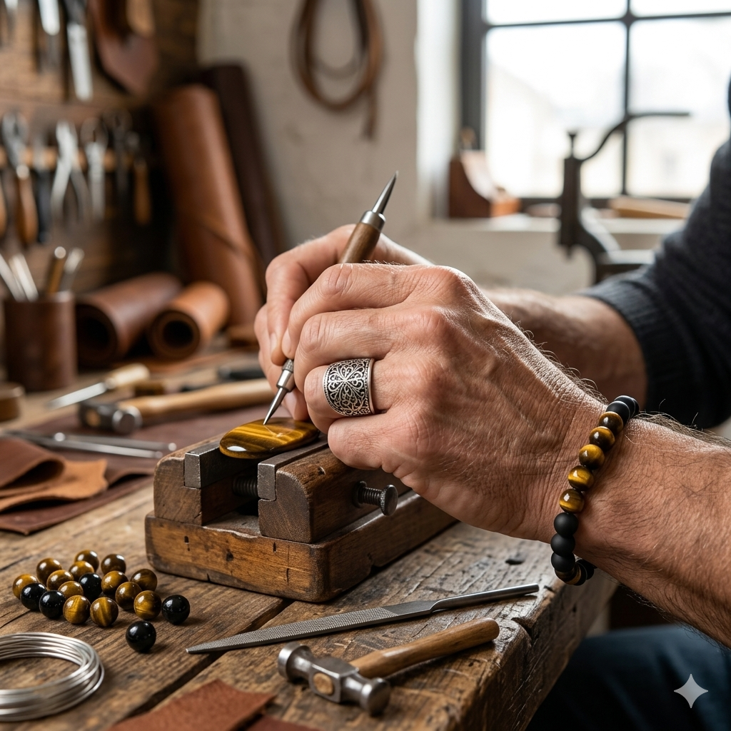 Herren Halskette / Collana Terra & Forza / Achat + Tigerauge / Edelstahl / kraftvoll + maskulin (Kopie)