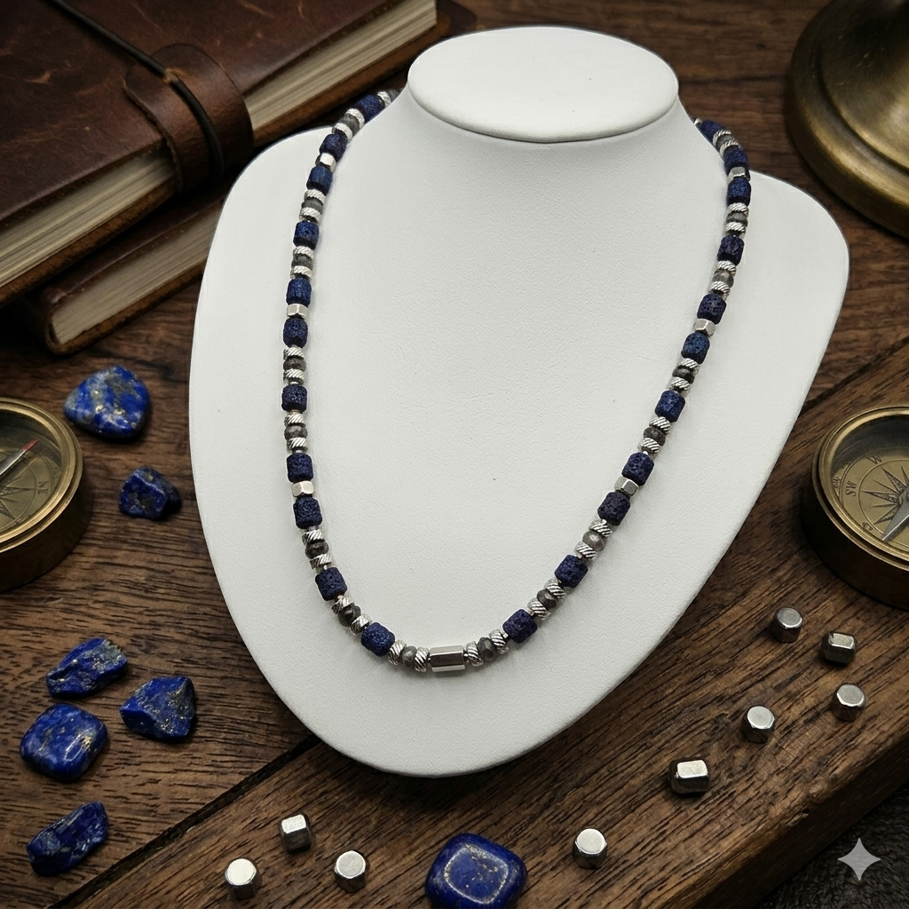 Herren Halskette / Notte Profonda / Labradorit / Edelstahl / kraftvoll + maskulin