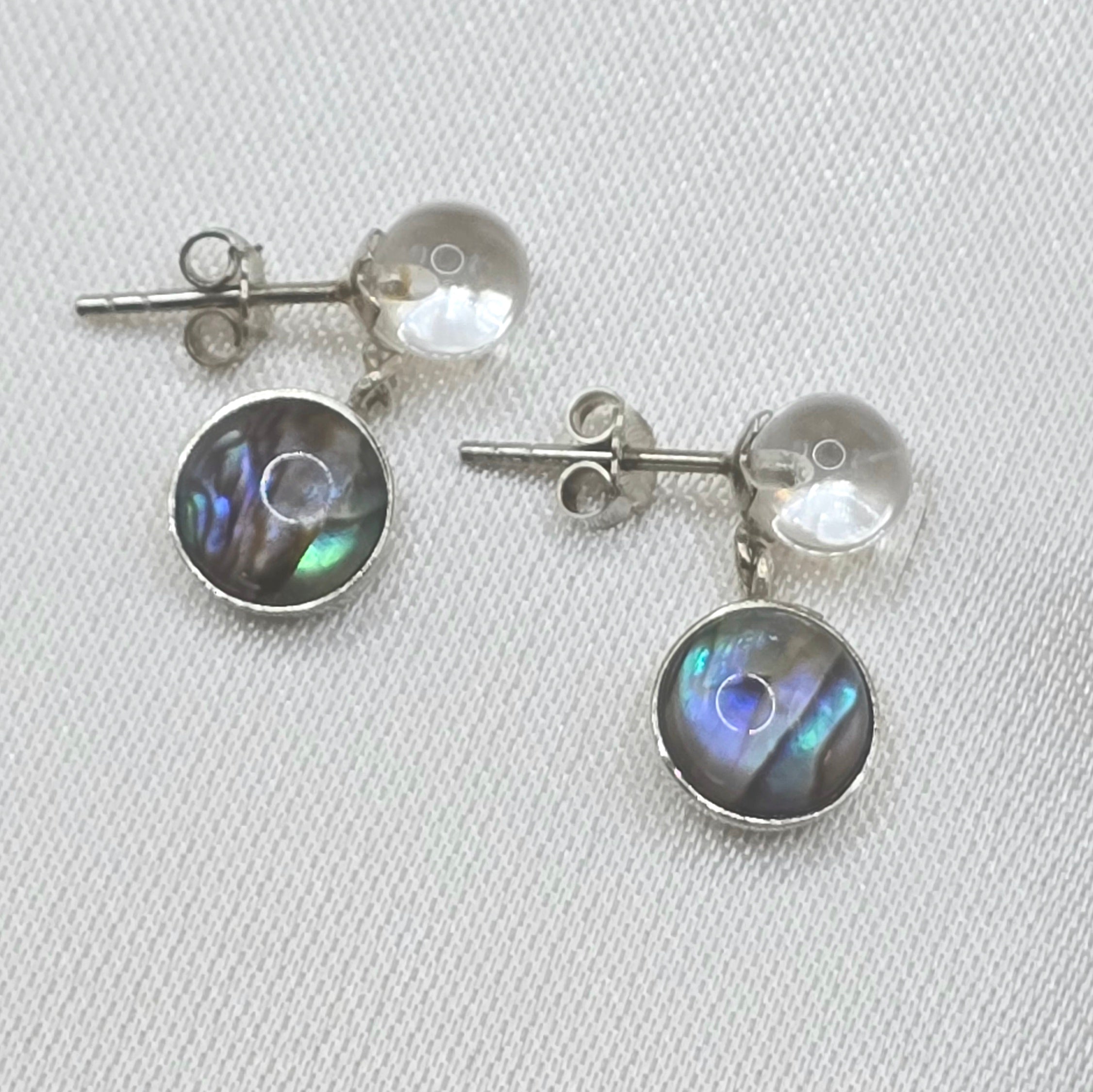 Damen Ohrstecker Abalone Muschel und Bergkristall