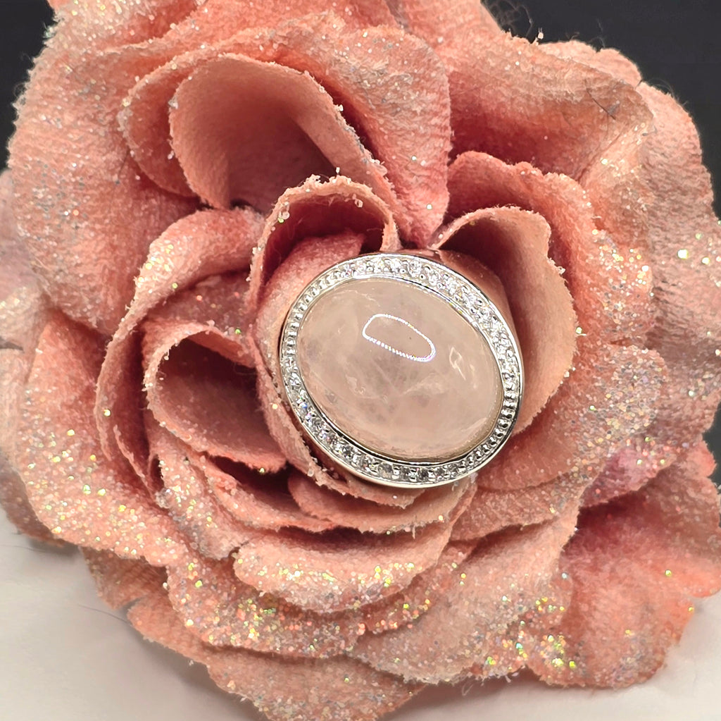 Damen Ring Rosenquarz Oval
