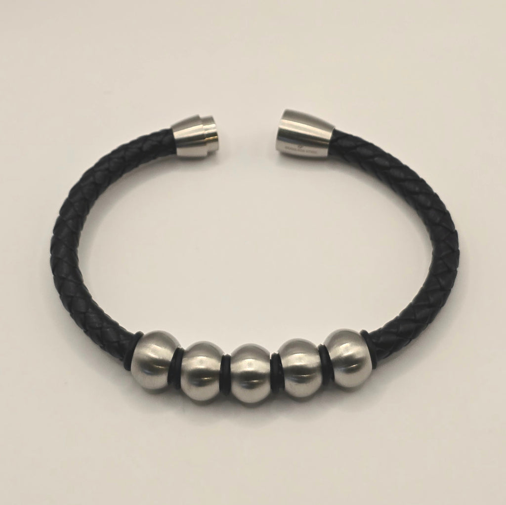 Herren Armband Leder/Edelstahl 21 cm