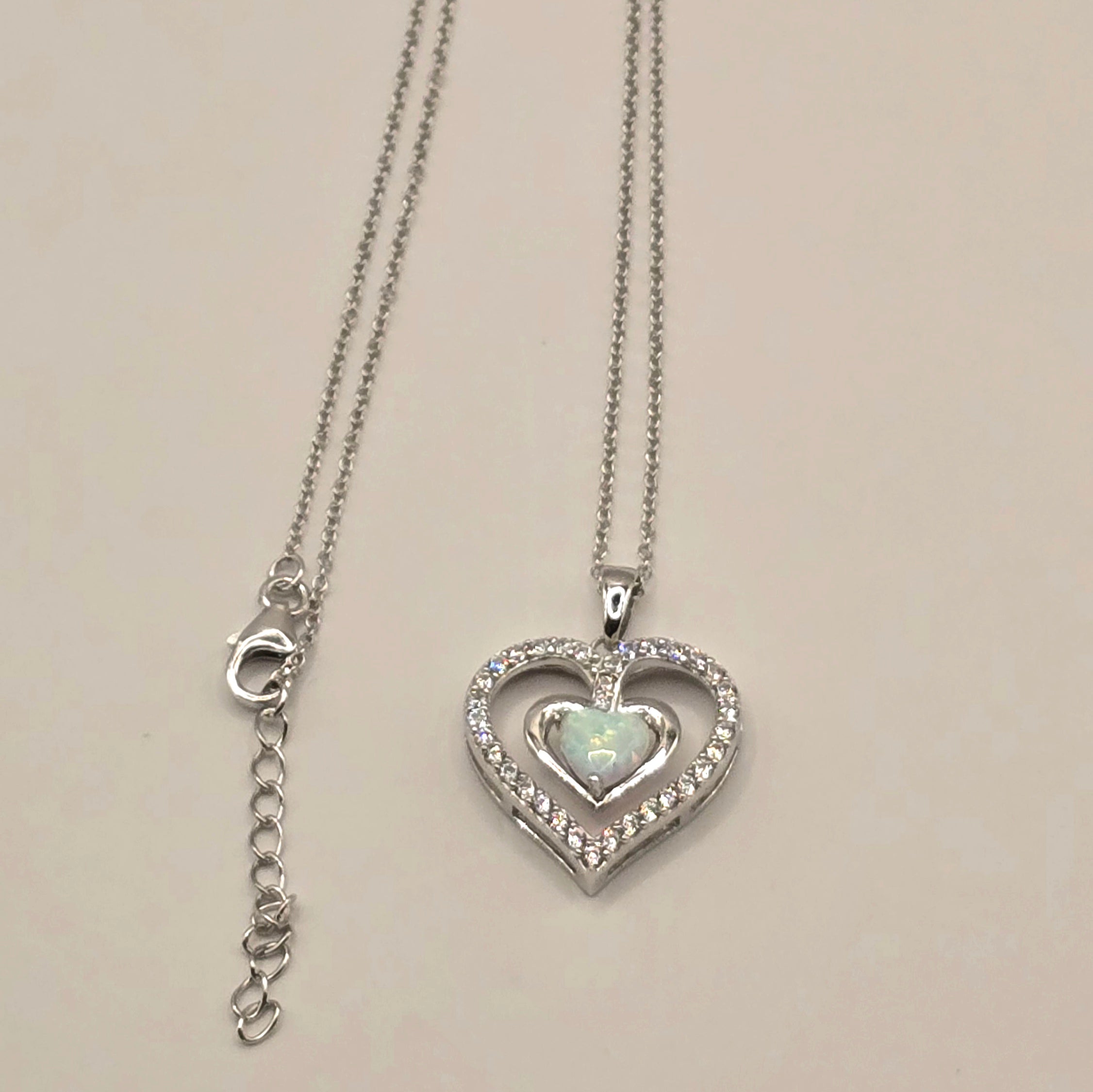 Damen Kette mit Anhänger Herz & Opalherz